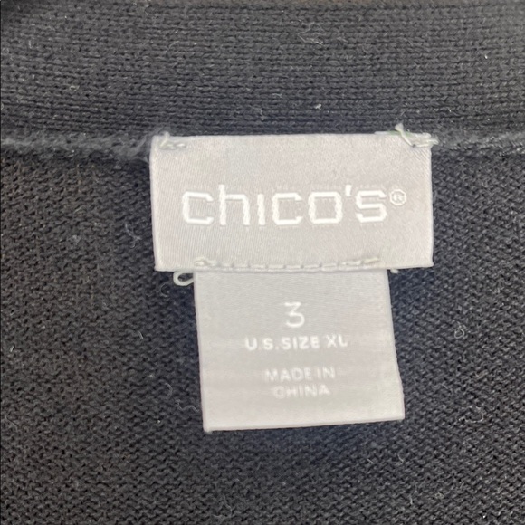 Chico's Black Open-Front Cardigan with Cutout Eyelet Design - Picture 2 of 6